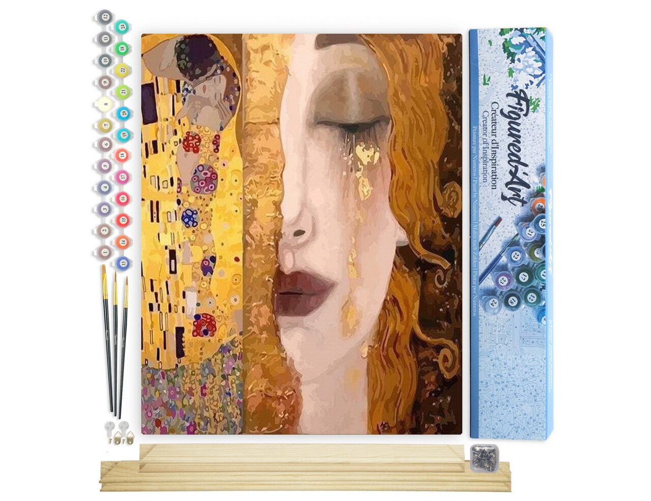 Figured'Art Paint by Numbers Kit for Adults Gustav Klimt 16"x20" - Craft Art Painting Rolled Canvas with DIY wooden frame